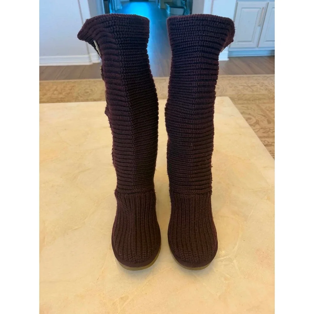 UGG Australia Classic Cardy Tall Knit Boots Burgundy Plum 5819 Womens 7